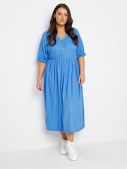 Yours Curve Blue Limited Collection Textured Midaxi Dress - Image 1 of 5