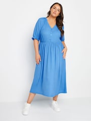 Yours Curve Blue Limited Collection Textured Midaxi Dress - Image 2 of 5