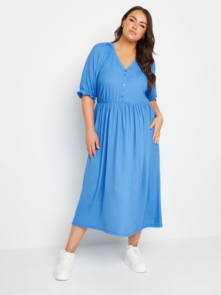 Yours Curve Blue Limited Collection Textured Midaxi Dress - Image 2 of 5