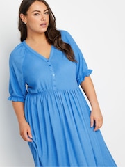 Yours Curve Blue Limited Collection Textured Midaxi Dress - Image 4 of 5