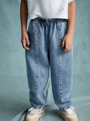 Mid Blue Denim Pull On Barrel 100% Cotton Jeans (3-16yrs) - Image 1 of 10