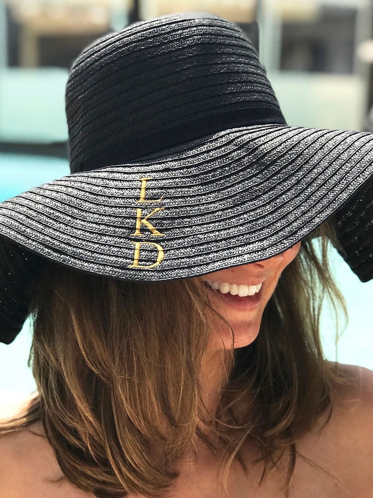 Solesmith Black Personalised Monogram Summer Straw Hat by Solesmith - Image 2 of 2 Solesmith Black Personalised Monogram Summer Straw Hat by Solesmith - Image 2 of 2