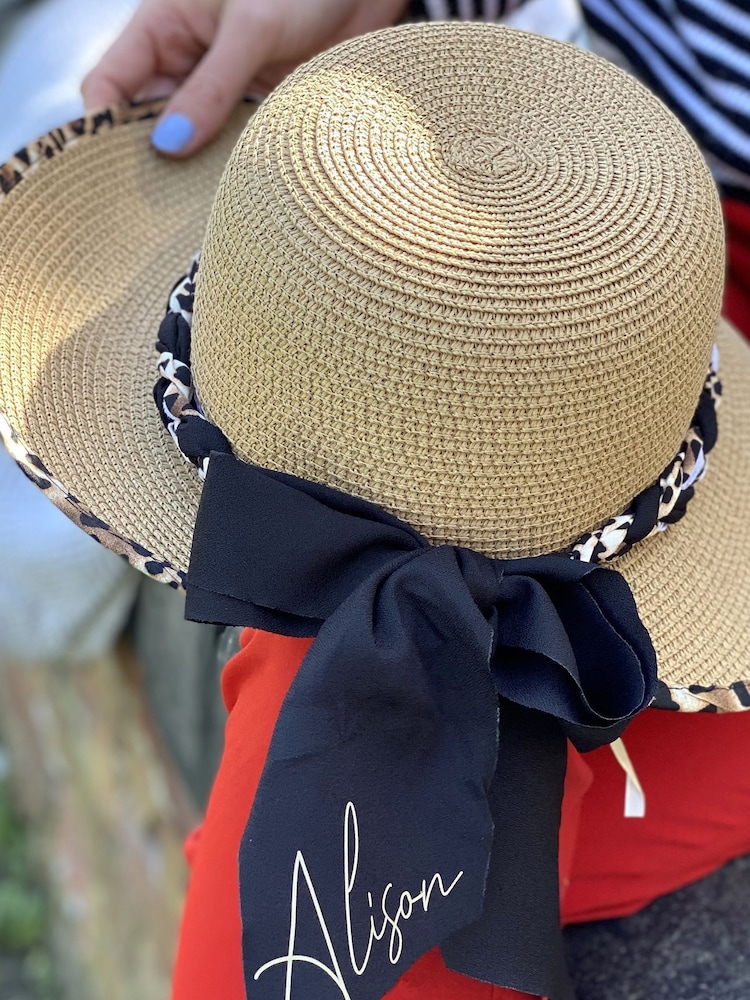 Solesmith Cream Leopard Print Personalised Straw Hat - Image 1 of 3