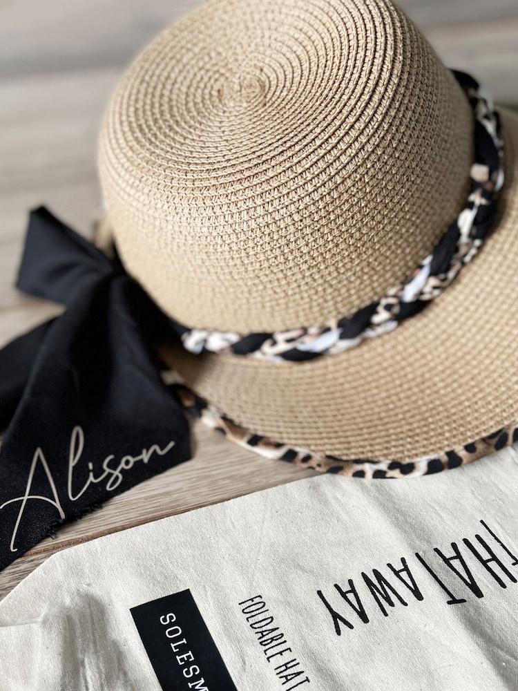 Solesmith Cream Leopard Print Personalised Straw Hat - Image 2 of 3