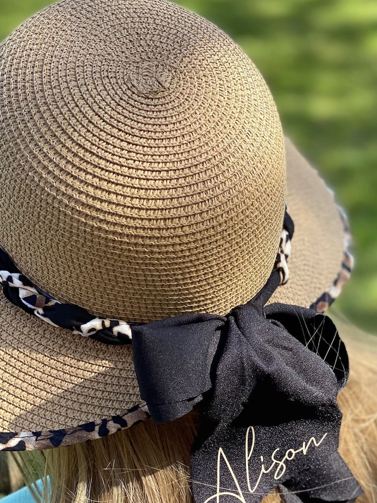 Solesmith Cream Leopard Print Personalised Straw Hat - Image 3 of 3