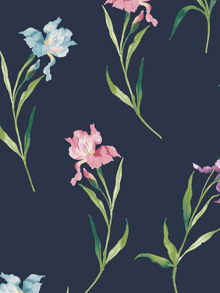 Laura Ashley Midnight Seaspray Hawling Irises A4 Wallpaper Sample - Image 2 of 2