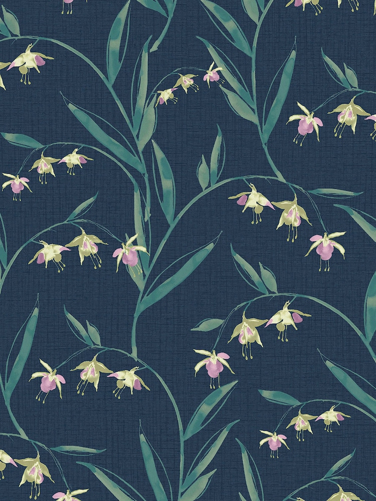 Laura Ashley Midnight Seaspray Fulwell Fuscia A4 Wallpaper Sample - Image 2 of 2