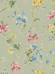 Laura Ashley Sage Green Poppy Meadow A4 Wallpaper Sample - Image 2 of 2