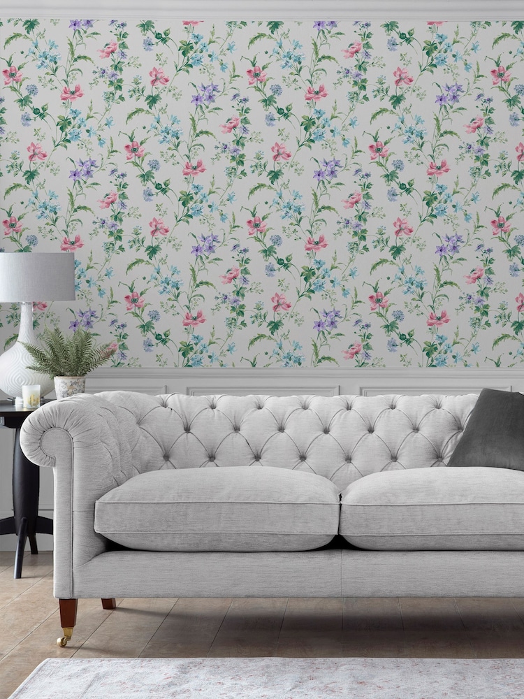 Laura Ashley Pale Violet Poppy Meadow A4 Wallpaper Sample - Image 1 of 2
