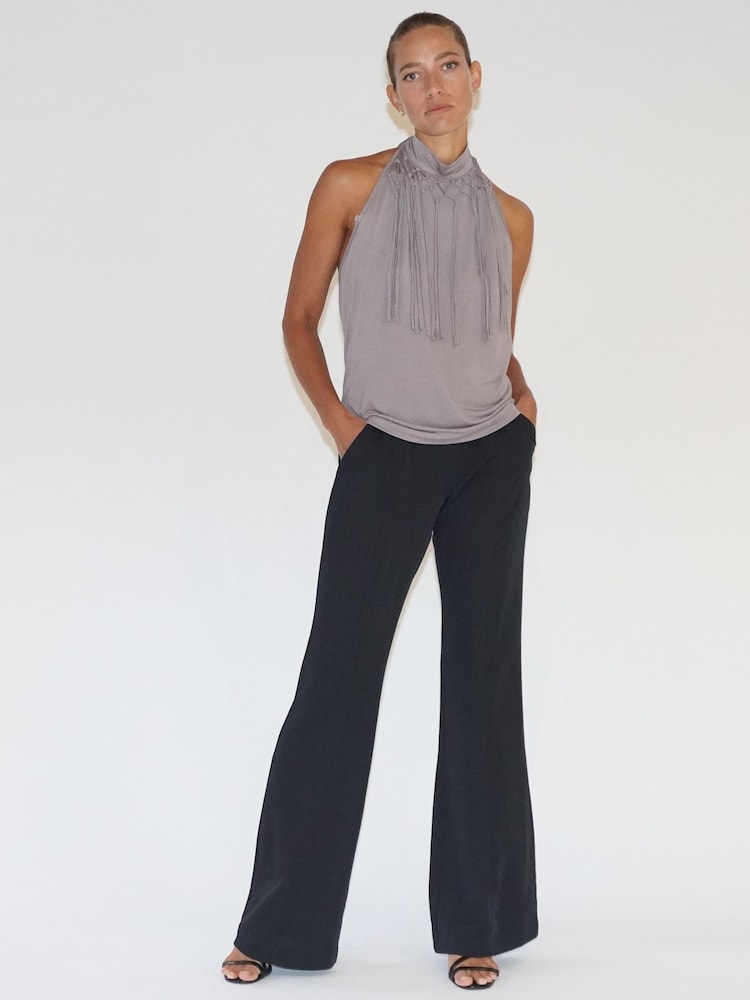 Religion Grey Halterneck Jersey Flourish Top With Fringing - Image 1 of 5