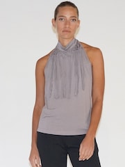 Religion Grey Halterneck Jersey Flourish Top With Fringing - Image 3 of 5