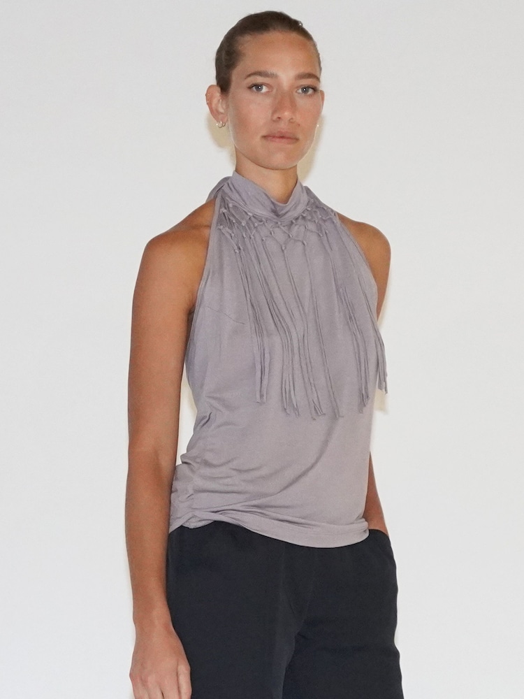 Religion Grey Halterneck Jersey Flourish Top With Fringing - Image 5 of 5