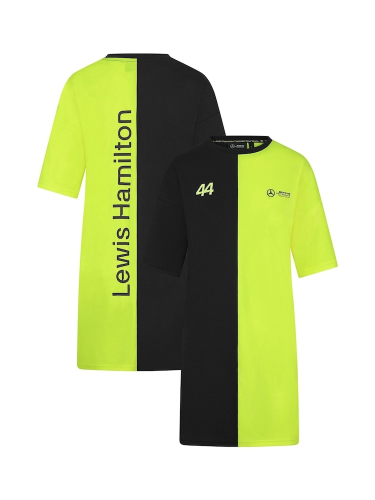 Fanatics Womens Yellow/Black Mercedes AMG Petronas F1 Lewis Hamilton 44 T-Shirt Dress - Image 1 of 3