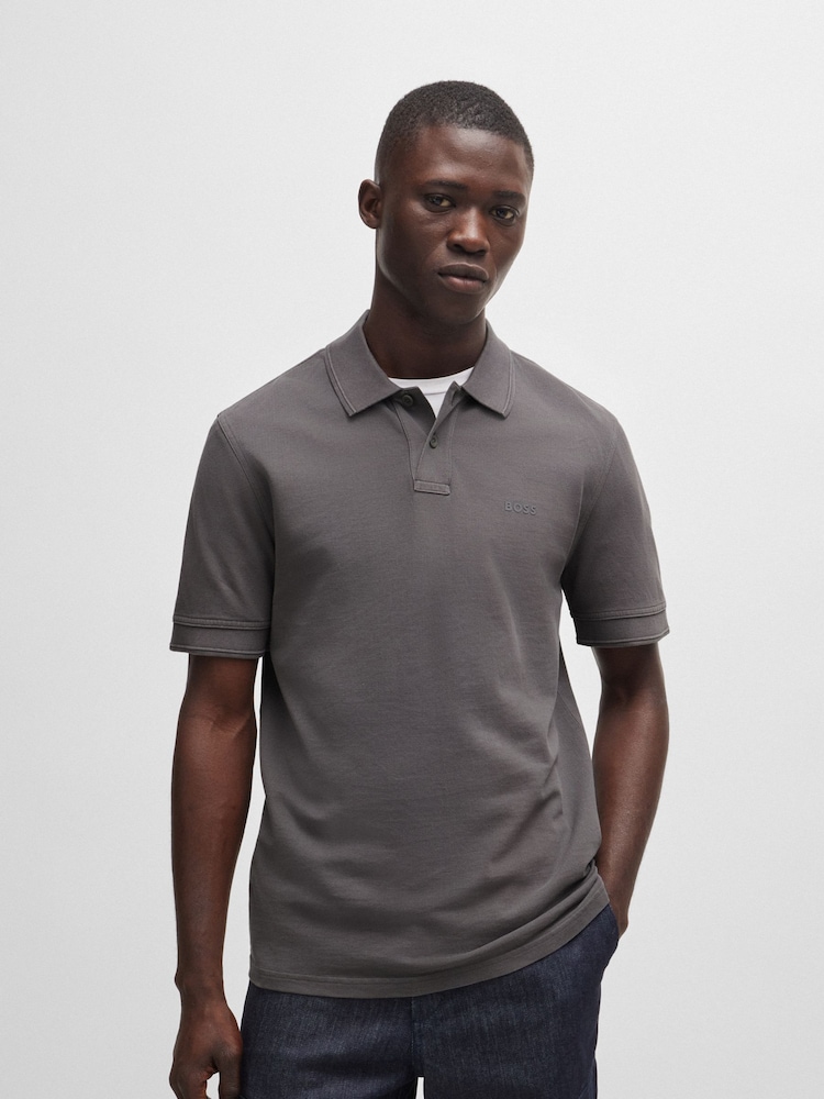 BOSS Light Grey 100% Cotton Pique Polo Shirt - Image 1 of 5