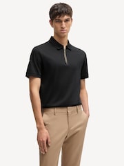 BOSS Black Slim Fit Zip Placket Mercerised 100% Cotton Polo Shirt - Image 1 of 5