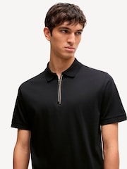 BOSS Black Slim Fit Zip Placket Mercerised 100% Cotton Polo Shirt - Image 4 of 5