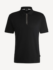 BOSS Black Slim Fit Zip Placket Mercerised 100% Cotton Polo Shirt - Image 5 of 5