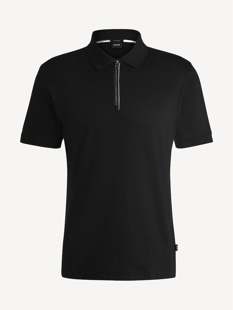 BOSS Black Slim Fit Zip Placket Mercerised 100% Cotton Polo Shirt - Image 5 of 5