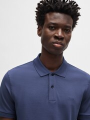 BOSS Blue Embroidered Logo 100% Cotton Polo Shirt - Image 4 of 5