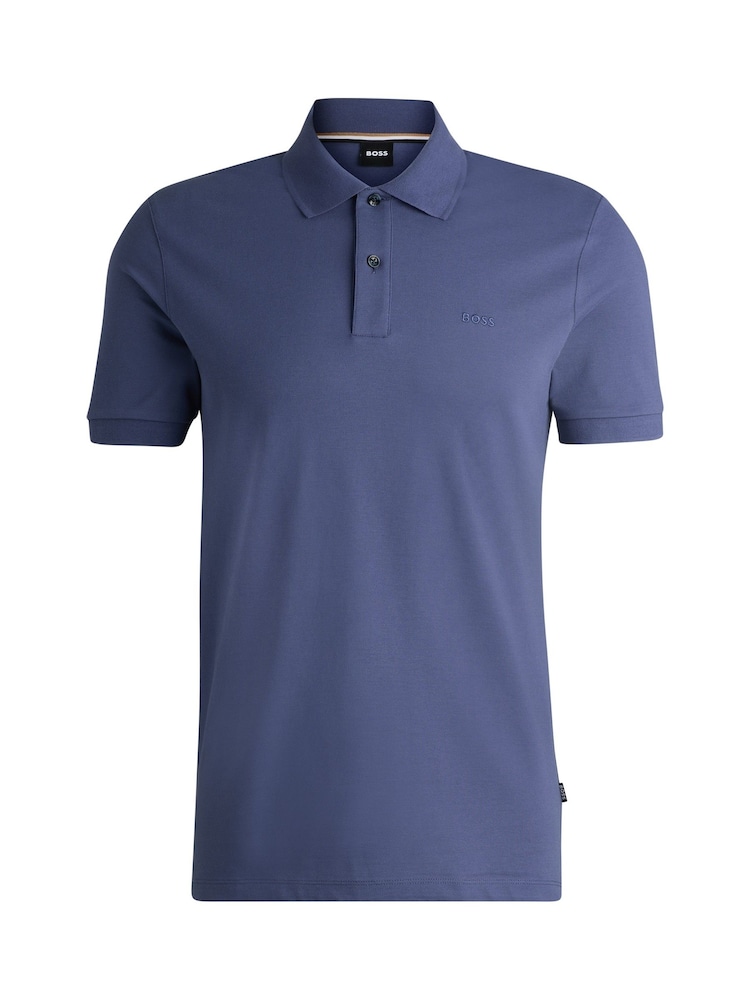 BOSS Blue Embroidered Logo 100% Cotton Polo Shirt - Image 5 of 5