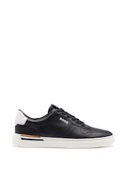 črna - BOSS Signature Detail Cupsole Trainers in Leather - Slika 1 iz 5