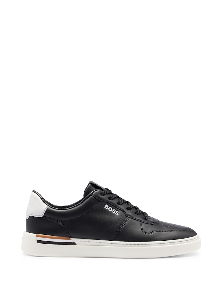 črna - BOSS Signature Detail Cupsole Trainers in Leather - Slika 1 iz 5