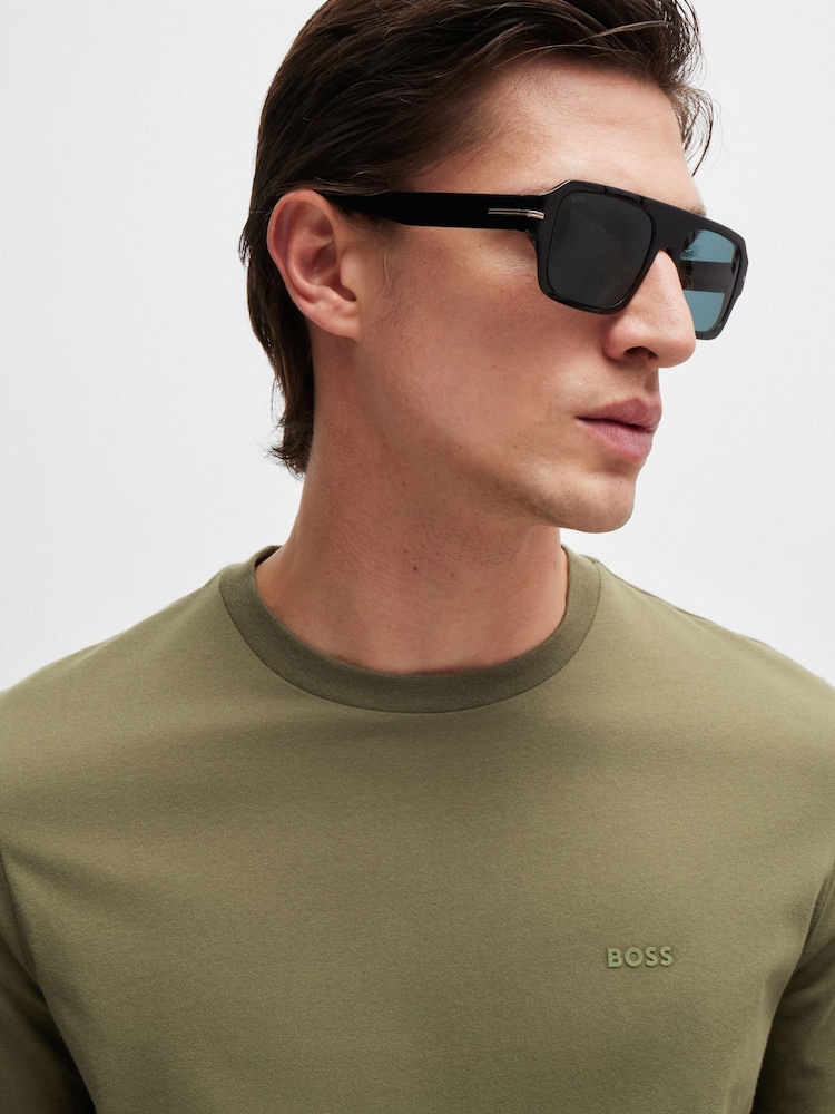 BOSS Green Regular Fit Tonal Rubber Logo 100% Cotton T-Shirt - Image 1 of 4