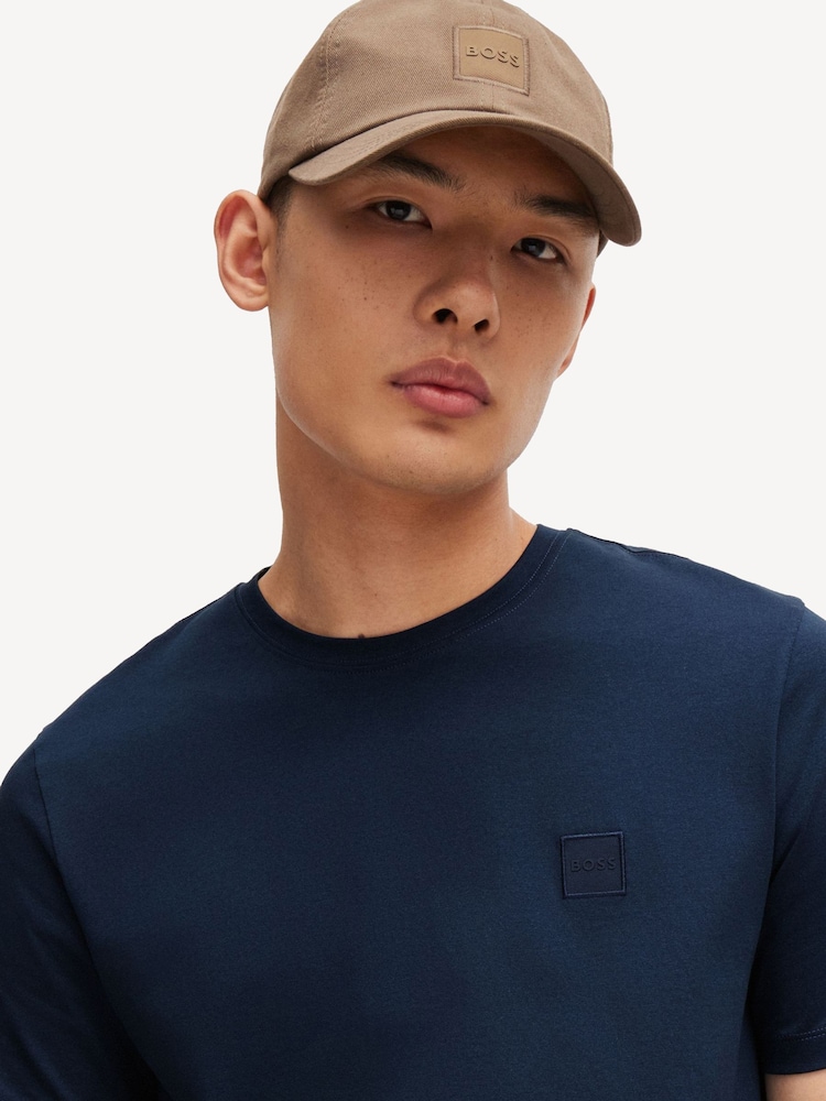 BOSS Navy Relaxed Fit Tales Box Logo 100% Cotton T-Shirt - Image 1 of 4