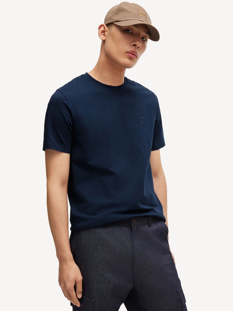 BOSS Navy Relaxed Fit Tales Box Logo 100% Cotton T-Shirt - Image 2 of 4