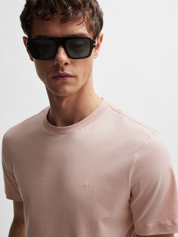 BOSS Pink Regular Fit Tonal Rubber Logo 100% Cotton T-Shirt - Image 1 of 5