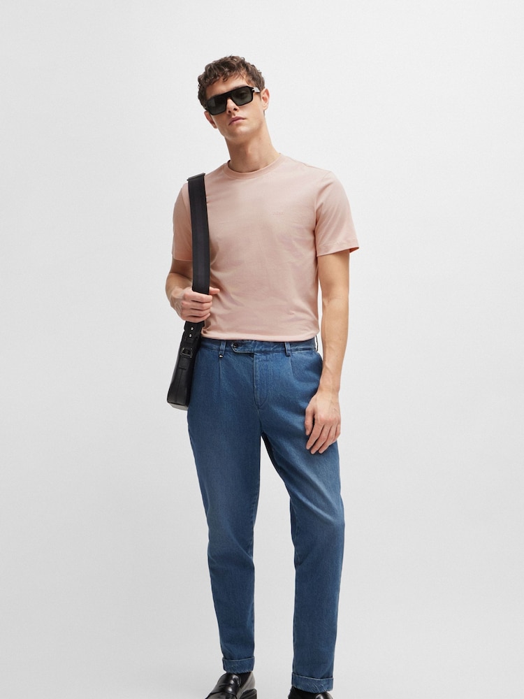 BOSS Pink Regular Fit Tonal Rubber Logo 100% Cotton T-Shirt - Image 2 of 5