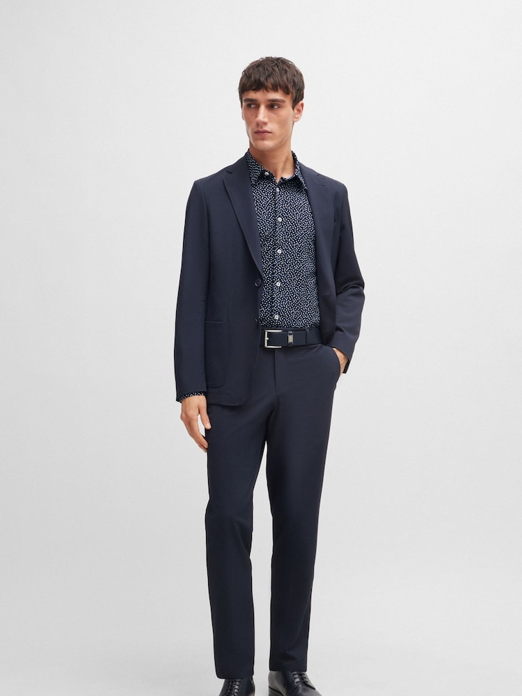BOSS Blue Printed Stretch Slim-Fit Shirt - Image 1 of 6