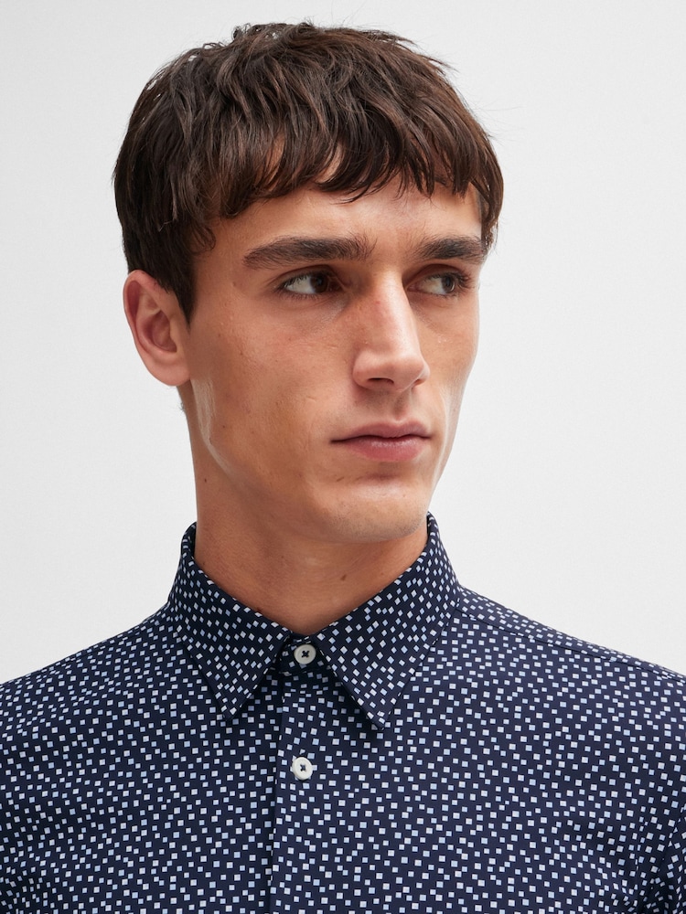 BOSS Blue Printed Stretch Slim-Fit Shirt - Image 2 of 6