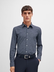 BOSS Blue Printed Stretch Slim-Fit Shirt - Image 4 of 6