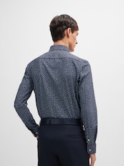 BOSS Blue Printed Stretch Slim-Fit Shirt - Image 5 of 6