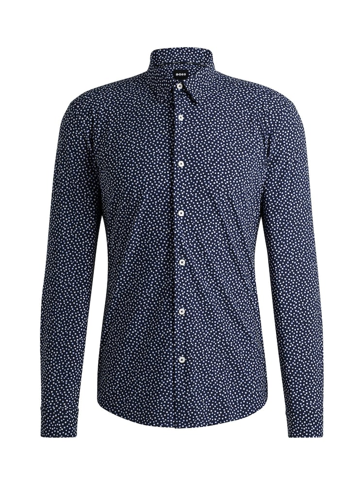 BOSS Blue Printed Stretch Slim-Fit Shirt - Image 6 of 6