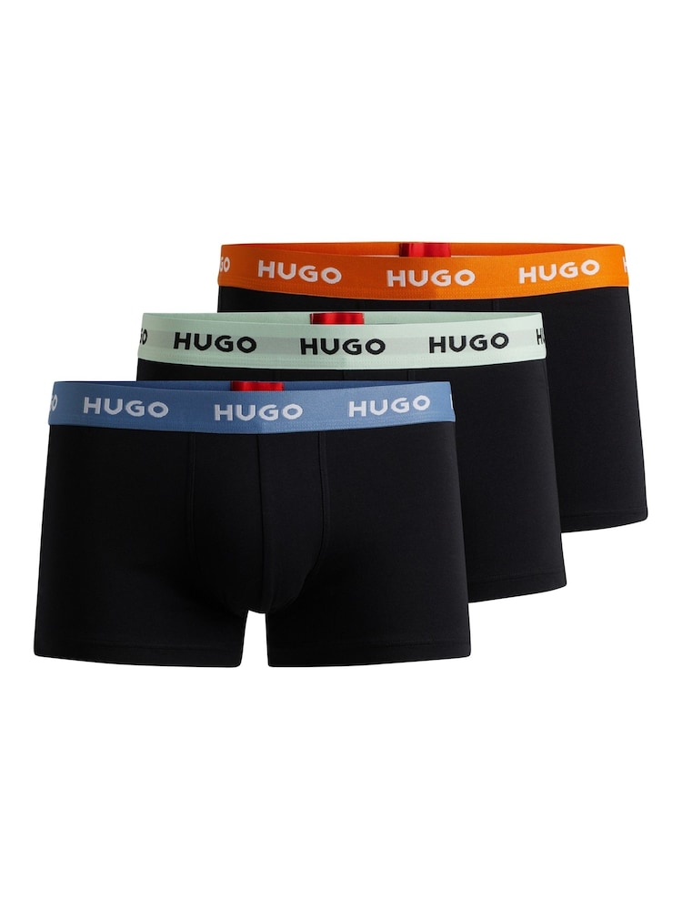 HUGO Black Logo Waistband Stretch CottonTrunks 3 Pack - Image 1 of 7