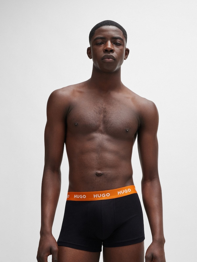 HUGO Black Logo Waistband Stretch CottonTrunks 3 Pack - Image 2 of 7