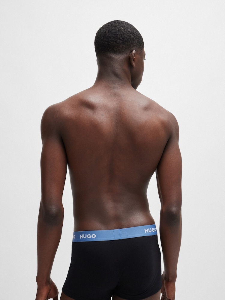 HUGO Black Logo Waistband Stretch CottonTrunks 3 Pack - Image 7 of 7