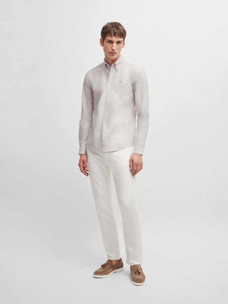 BOSS Natural Slim Fit Striped Oxford 100% Cotton Shirt - Image 1 of 6 BOSS Natural Slim Fit Striped Oxford 100% Cotton Shirt - Image 1 of 6