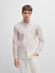 Бежевый - BOSS Slim Fit Striped Oxford 100% Cotton Shirt - Изображение 2 из 6