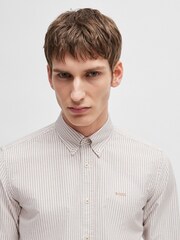 Бежевый - BOSS Slim Fit Striped Oxford 100% Cotton Shirt - Изображение 5 из 6