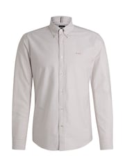 Бежевый - BOSS Slim Fit Striped Oxford 100% Cotton Shirt - Изображение 6 из 6