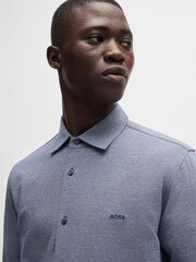 BOSS Blue 100% Cotton Slim Fit Melange Piqué Shirt - Image 5 of 6