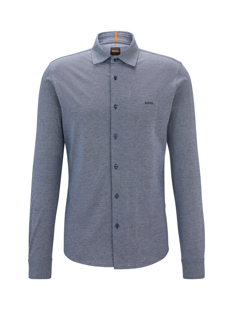 BOSS Blue 100% Cotton Slim Fit Melange Piqué Shirt - Image 6 of 6