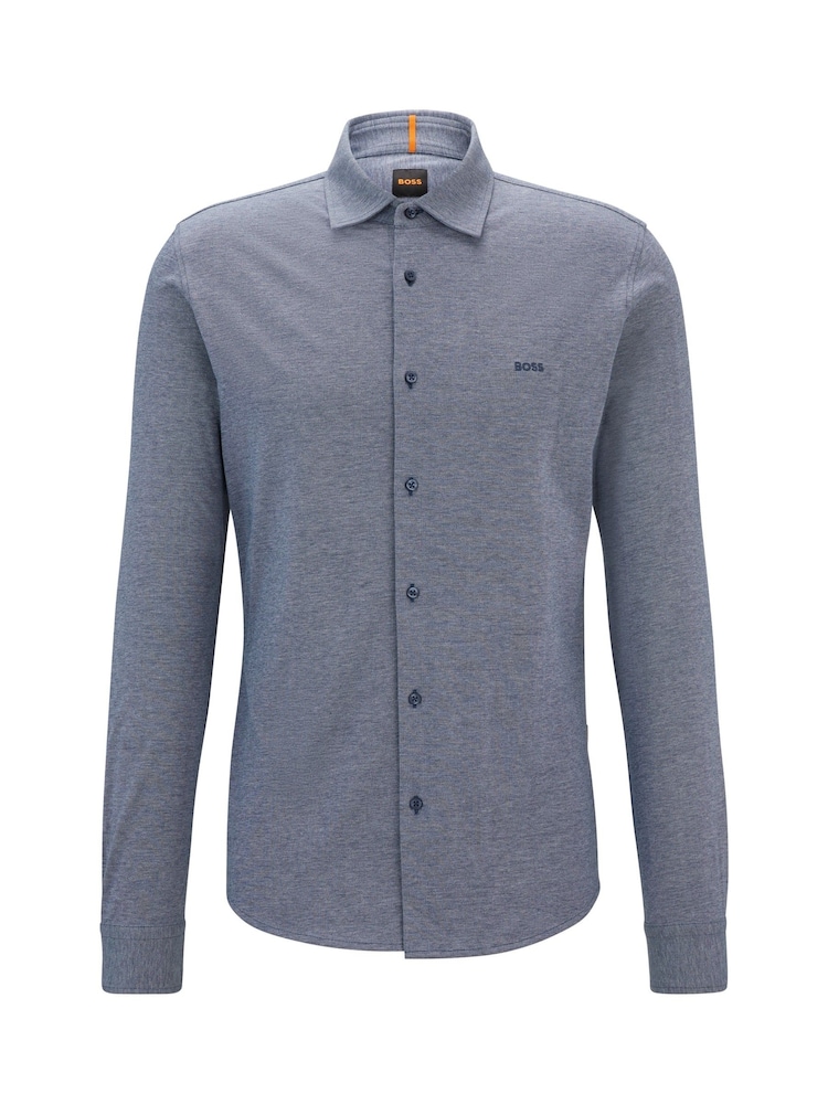 BOSS Blue 100% Cotton Slim Fit Melange Piqué Shirt - Image 6 of 6 BOSS Blue 100% Cotton Slim Fit Melange Piqué Shirt - Image 6 of 6