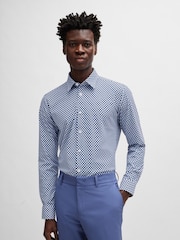 BOSS Dark Blue Printed Stretch Slim-Fit Shirt - Image 1 of 6