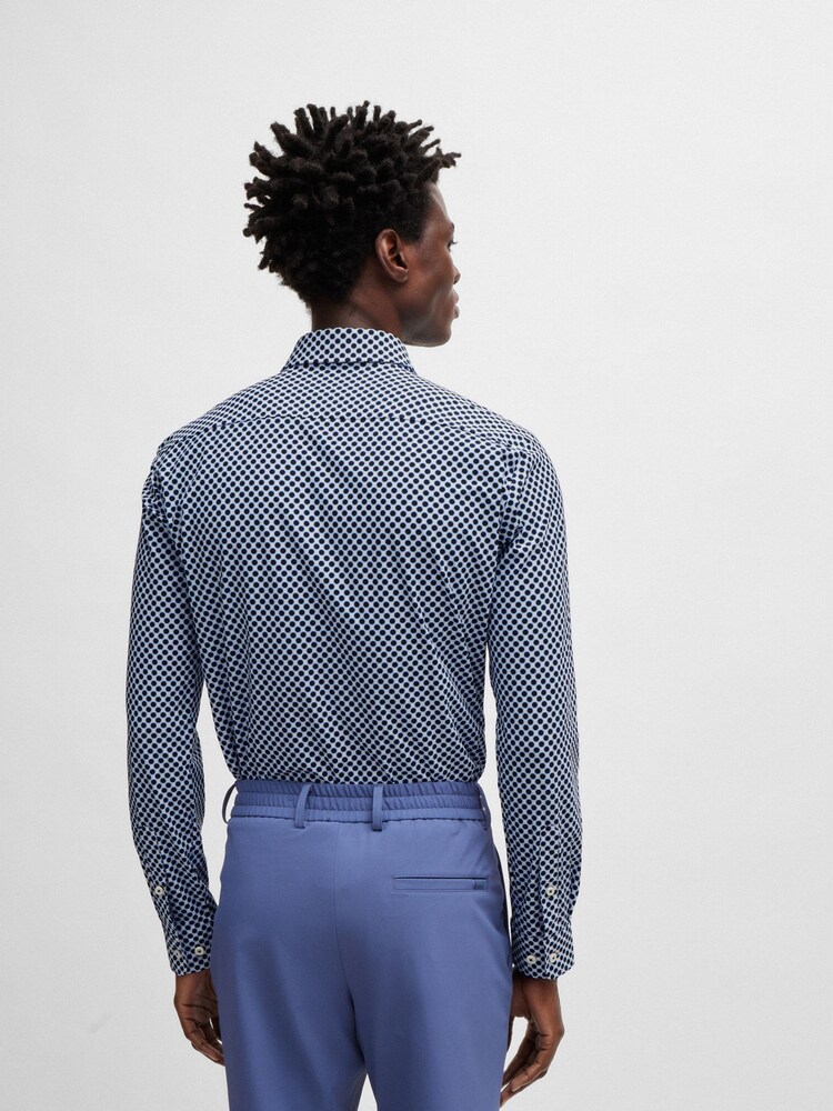 BOSS Dark Blue Printed Stretch Slim-Fit Shirt - Image 2 of 6