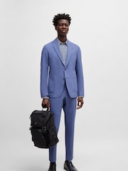 BOSS Dark Blue Printed Stretch Slim-Fit Shirt - Image 4 of 6