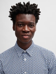 BOSS Dark Blue Printed Stretch Slim-Fit Shirt - Image 5 of 6